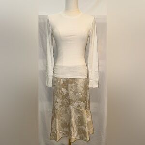 Ann Taylor Cream and Tan Floral A-Line Skirt